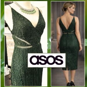 ASOS Dark Green Lace Midi Dress